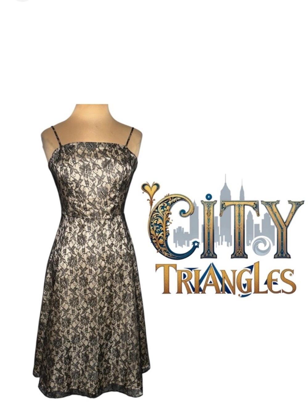 Vintage 90’s City Triangles black lace A line tea length dress size XS 0-2